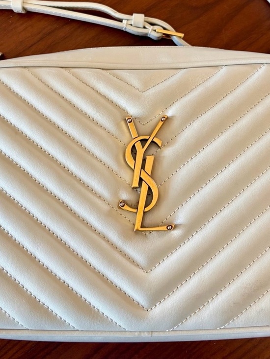 Saint Laurent Handbags - Saint Laurent Cream Quilted Leather Shoulder Bag with Gold YSL Logo